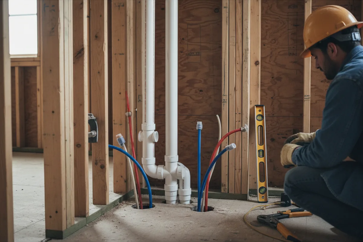 Drain and supply rough-in during Sump Pump Repair in Jackson